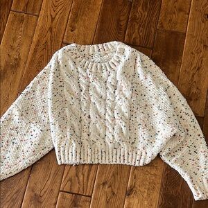 Cozy Speckled Cream Cable Knit cropped Sweater